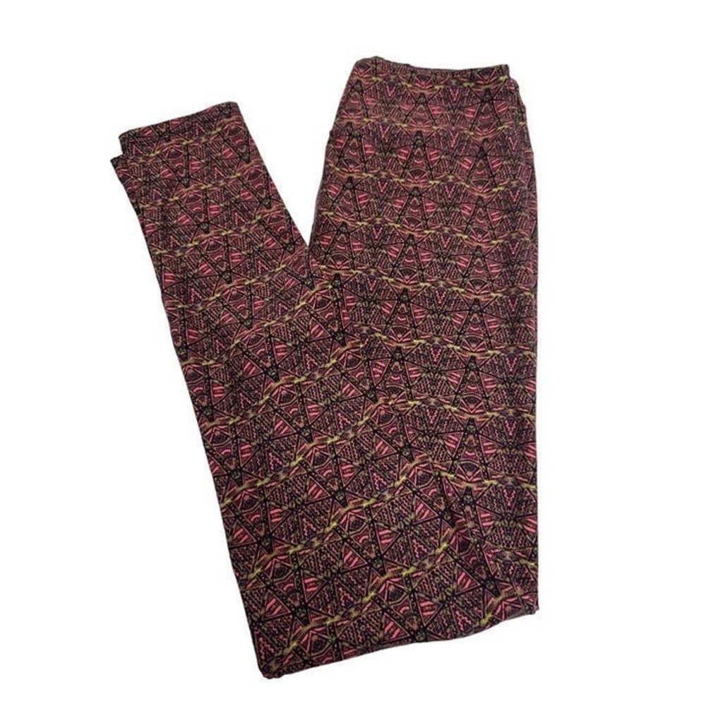 LuLaRoe Leggings One Size OS Pink Black Geometric Tribal Print Buttery Soft